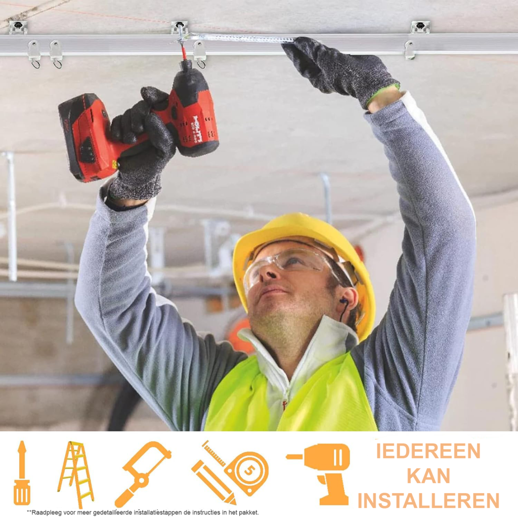 Flexibele plafond gordijnrail 5 meter met buigbare rail en dempende rollers voor douche, raamkozijn en camper