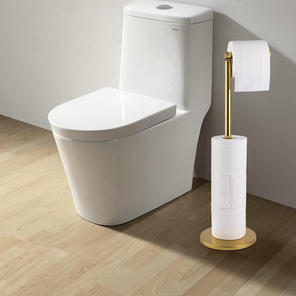 Vrijstaande gouden toiletpapierhouder van roestvrij staal voor 5 rollen