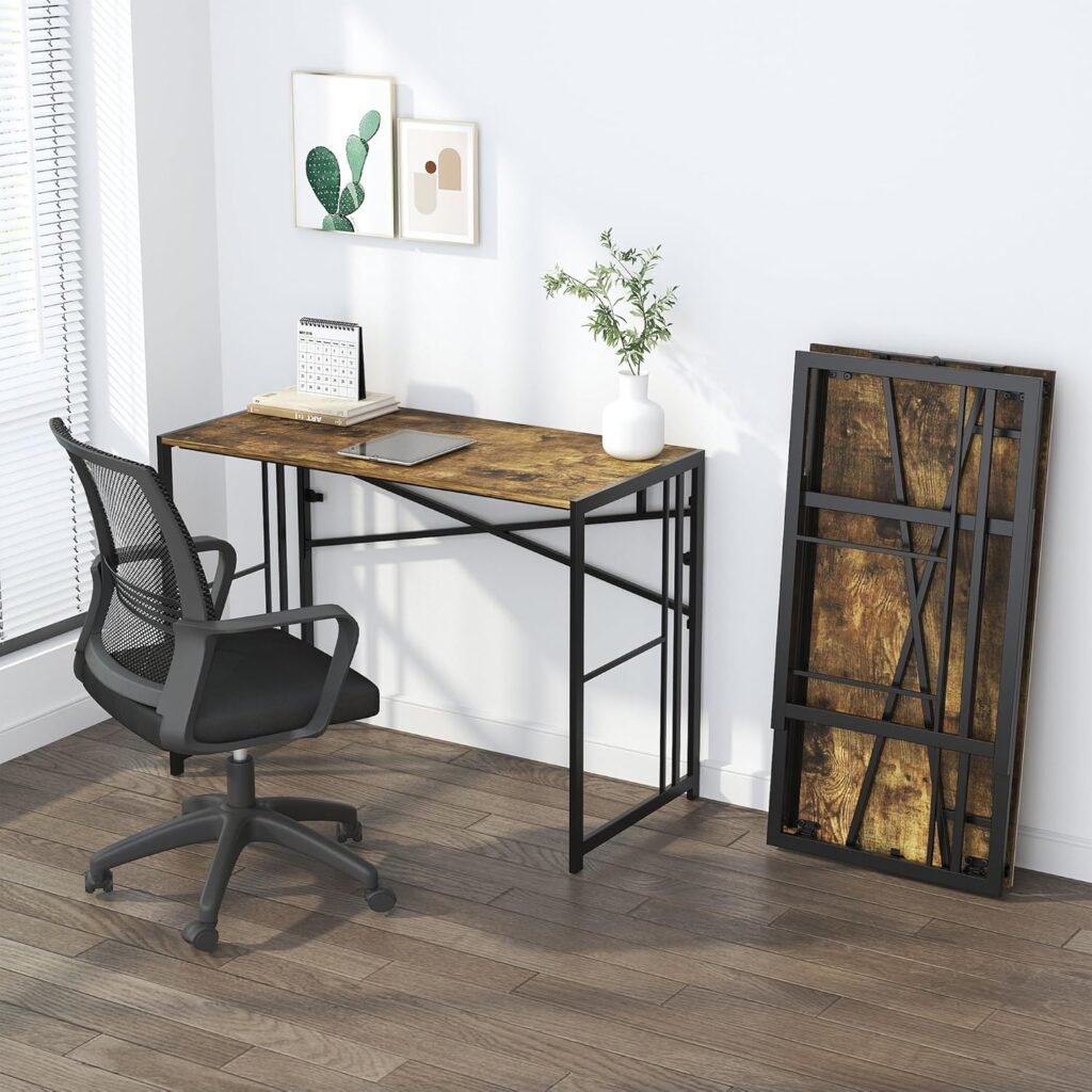 Vouwbare computertafel 90 cm in rustiek bruin voor kantoor, gaming en schrijven
