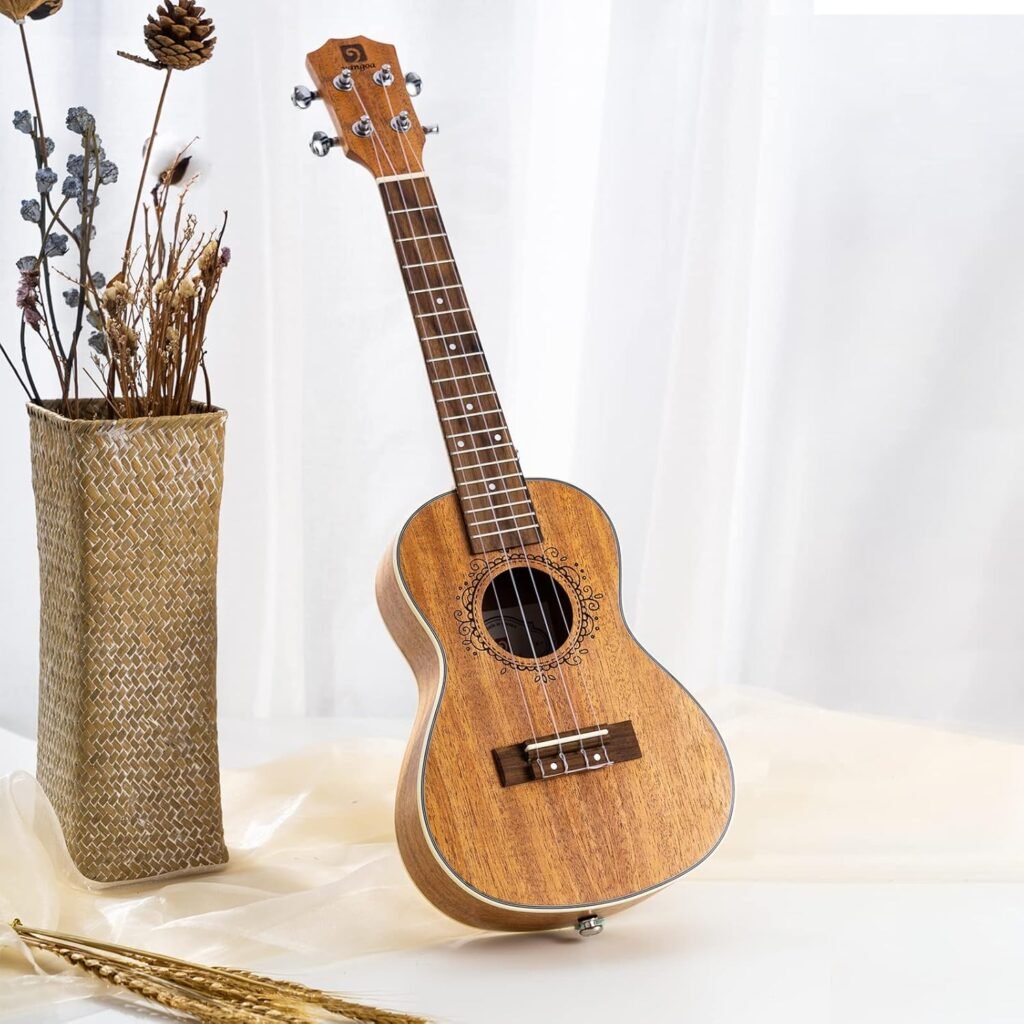 23 inch concert ukulele van massief mahoniehout in natuurlijke houtkleur