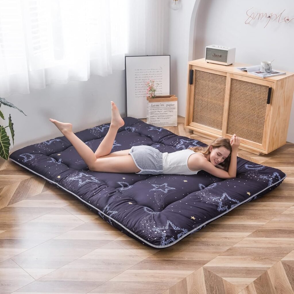 Futonmatras 150 x 200 cm Opvouwbaar en oprolbaar Maan- en sterdesign