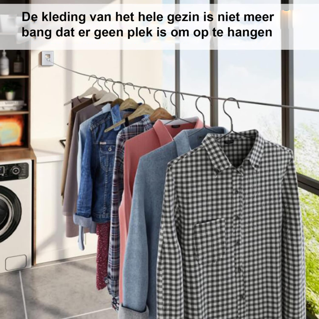 Uittrekbare waslijn 4,2 meter zilver voor balkon, badkamer en tuin met dubbele wanddroger