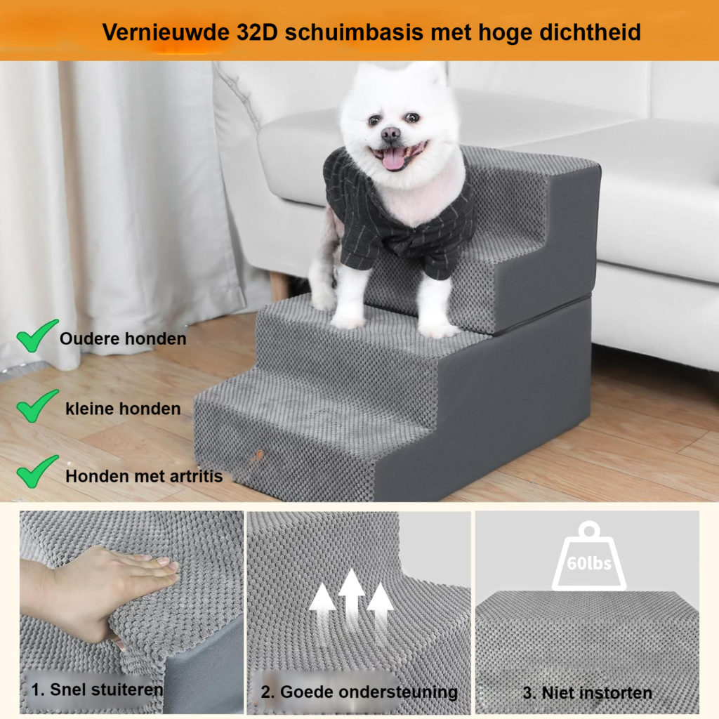 Hondentrap met 4 treden voor kleine honden en katten, 61 x 40 x 45 cm