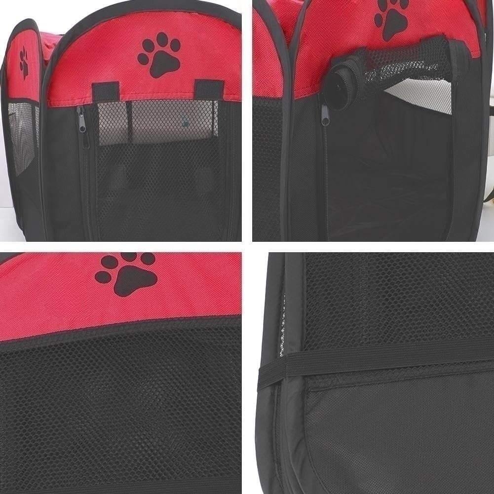 Opvouwbare puppyren met waterdichte hondenomheining en rode speelruimte voor puppies