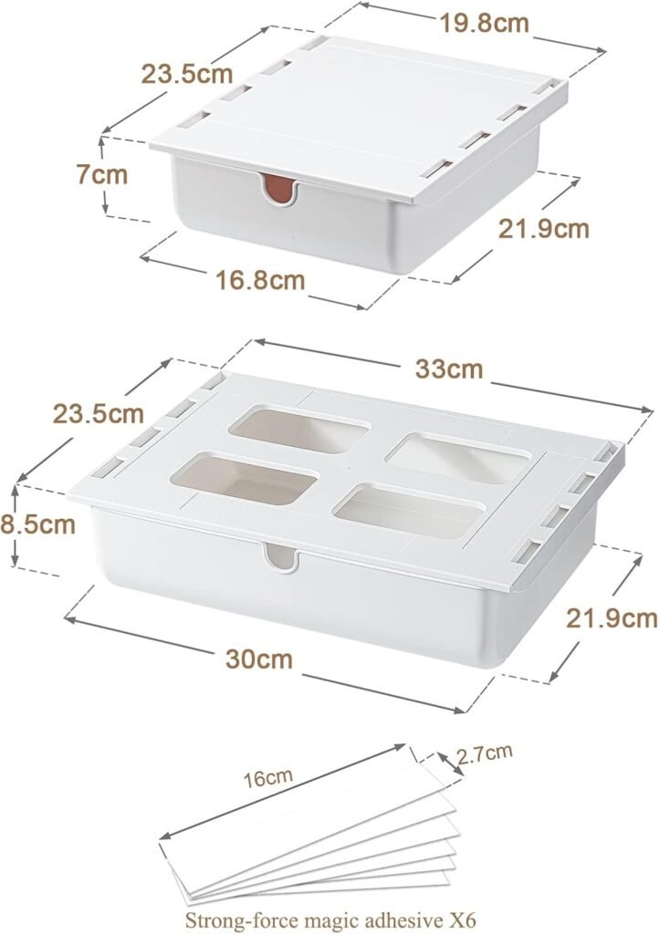 Zelfklevende lade onder bureau wit, verborgen lade organizer set van 2 voor kantoor en thuiswerkplek