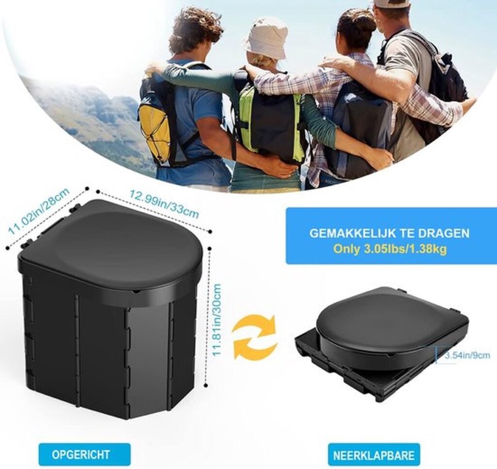 Opvouwbaar draagbaar campingtoilet voor kamperen, reizen en noodsituaties, lichtgewicht en compact op te bergen