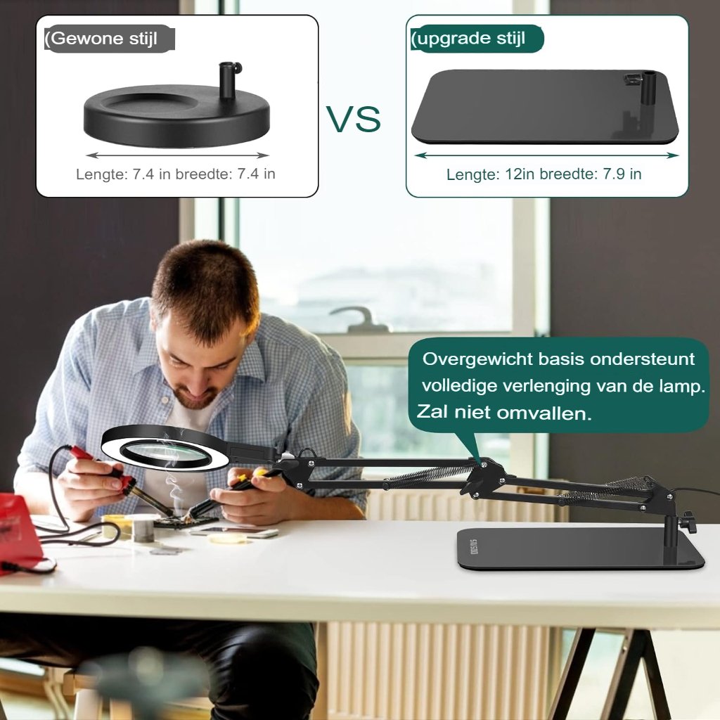 Vergrootglas bureaulamp met LED verlichting en verstelbare arm