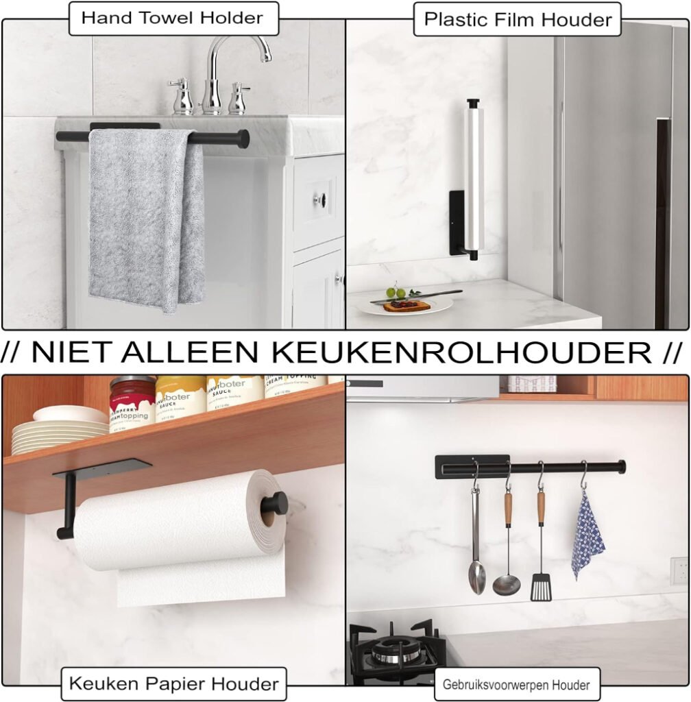 Wandmontage keukenrolhouder met zelfklevende bevestiging voor keukenrollen