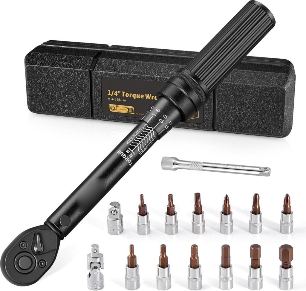 Momentsleutel set 1/4 inch met 15-delige dopsleutelset, 3-35 Nm bereik en 72 tanden voor nauwkeurige montagewerken