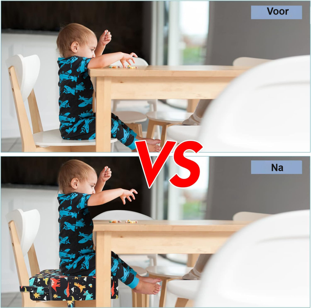 Peuter booster stoel voor eettafel met wasbaar afneembaar zitkussen en bevestigingsriemen