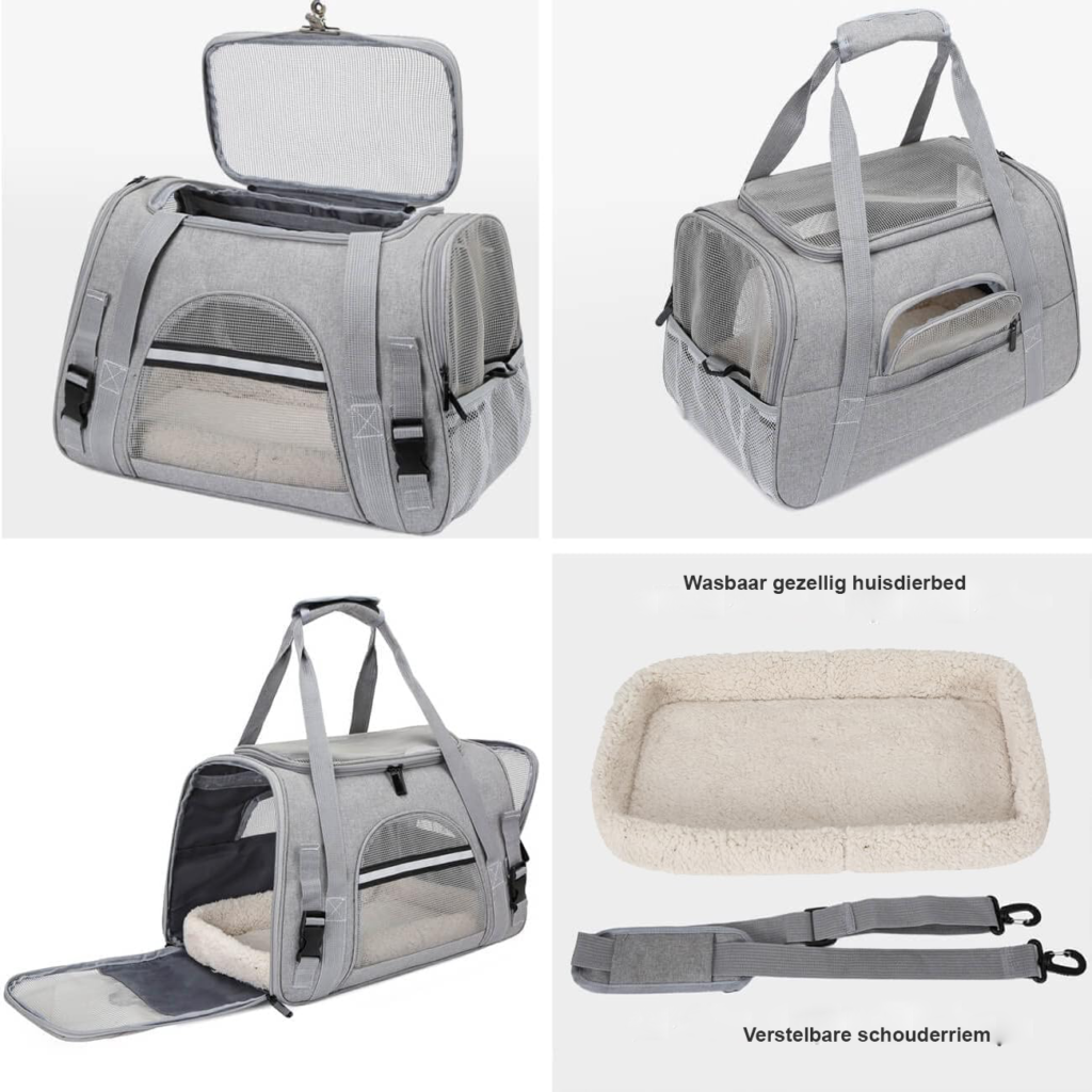 Kleine honden transportbox - vouwbare en ademende transportkooi met pluche matras - zwart