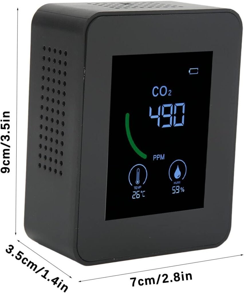 CO2 detector luchtkwaliteitsmonitor met TVOC sensor voor temperatuur luchtvochtigheid en CO2 meting, zwart