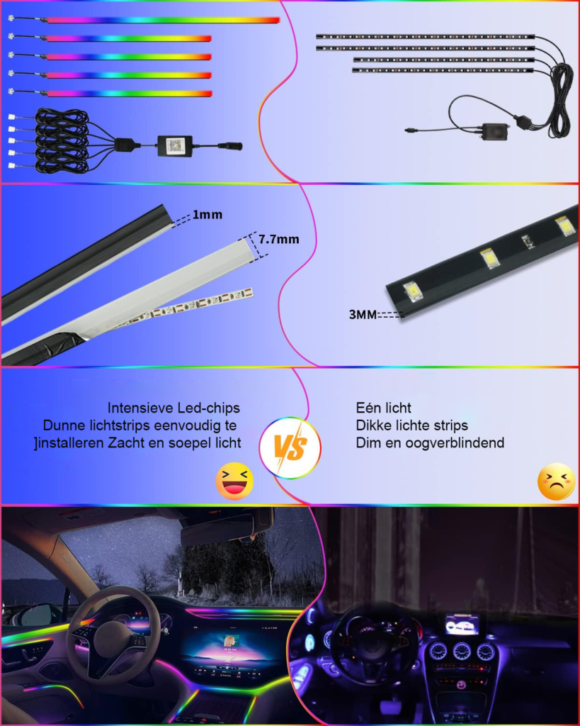 Auto interieur LED verlichting set met draadloze bediening en muziekgestuurde sfeerverlichting