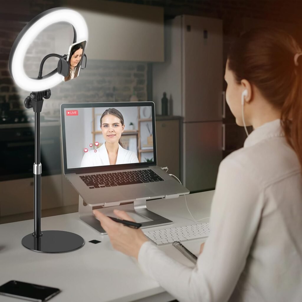 Ring light met statief en telefoonhouder voor streaming en videoconferentie