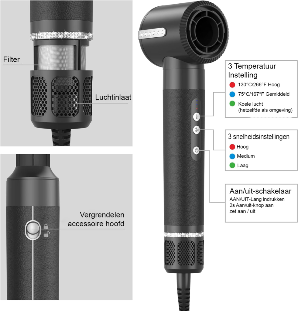 4-in-1 airstyler met föhn, diffuser, krultang en stylingborstel
