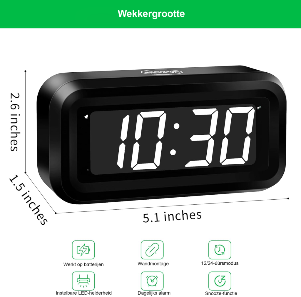 Digitale LED kinderwekker met instelbare helderheid, compact en draagbaar