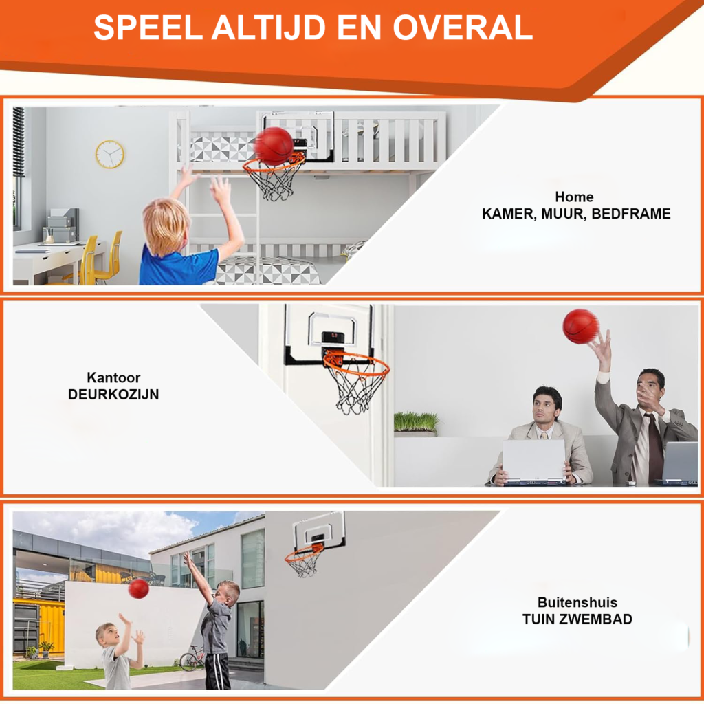 Deurbasketbalring set voor thuis met mini basketbal en montagemateriaal