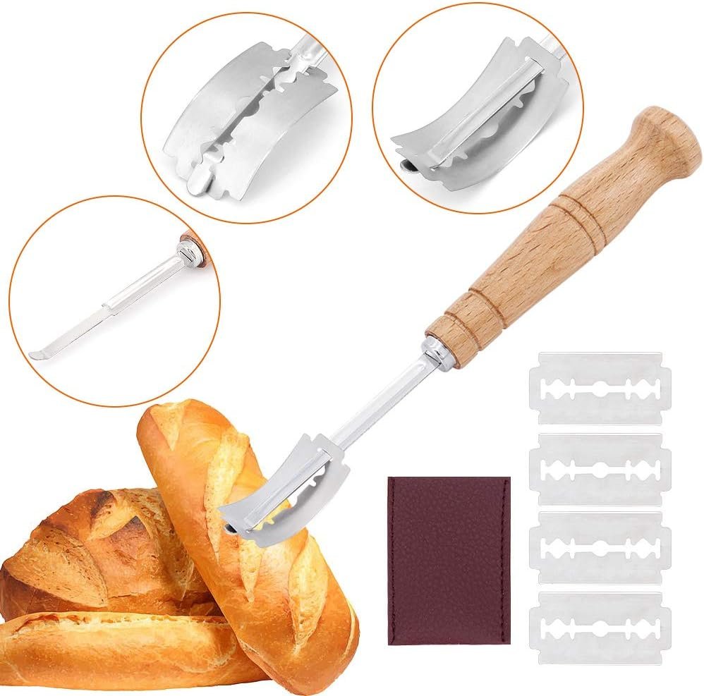 Ronde broodrijsmand 9 inch van natuurlijk riet met 6 bakaccessoires voor zuurdesembrood
