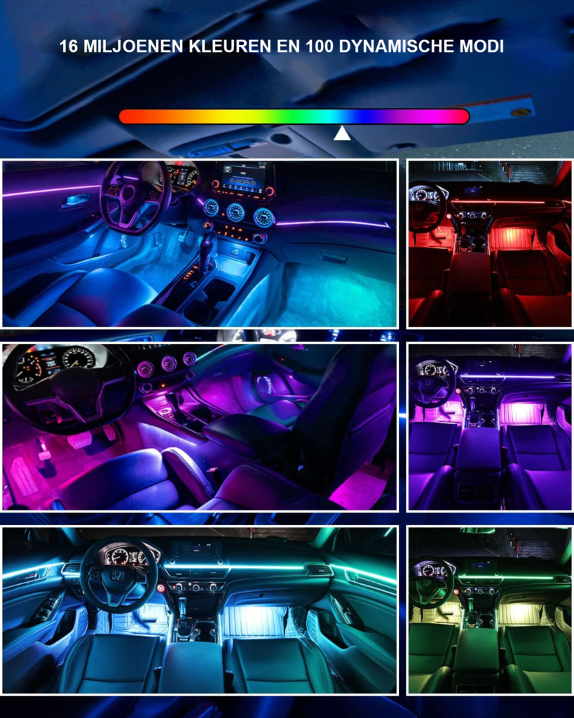 Auto interieur LED verlichting set met draadloze bediening en muziekmodus