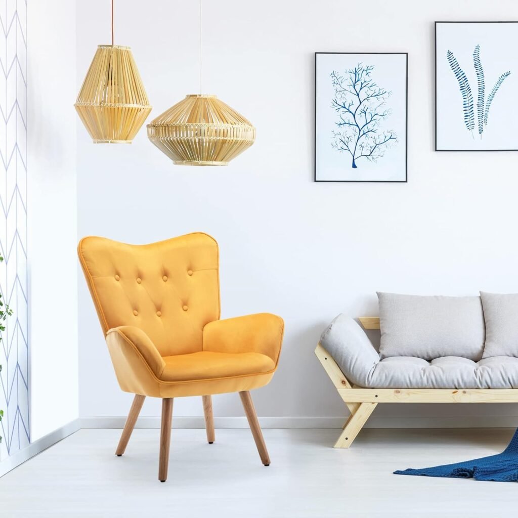 Fauteuil met voetensteun van velvet in geel voor woonkamer en slaapkamer