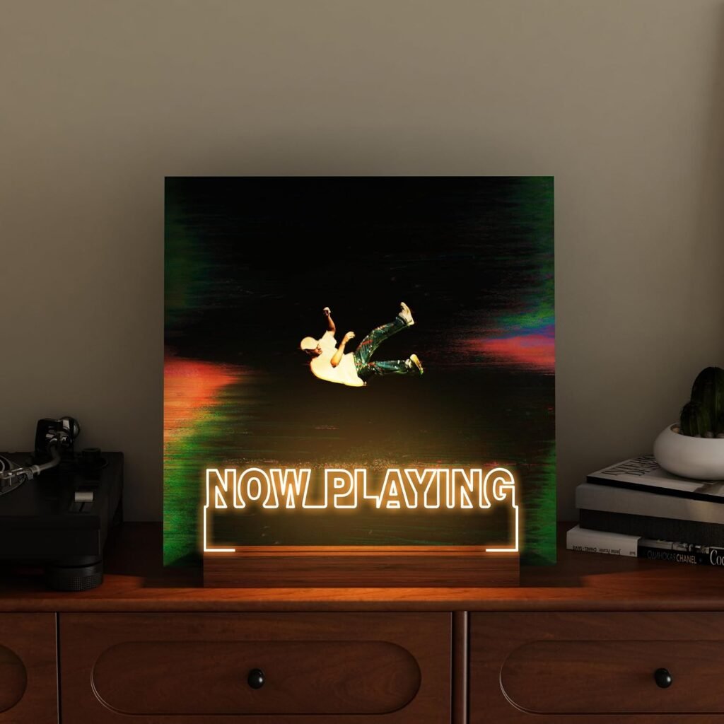 Vinyl plaathouder met warm witte verlichting voor vinylalbum display