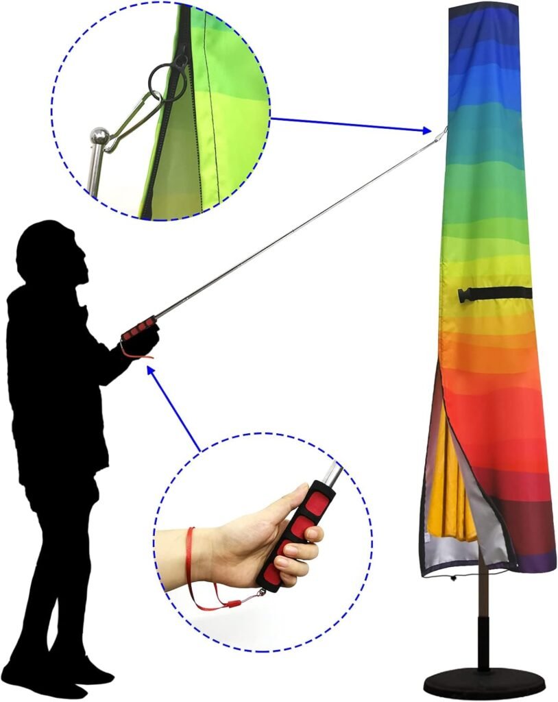 Parasolhoes 420D met telescopische stok - waterdichte beschermhoes voor parasols van 2,4 tot 3,4 meter