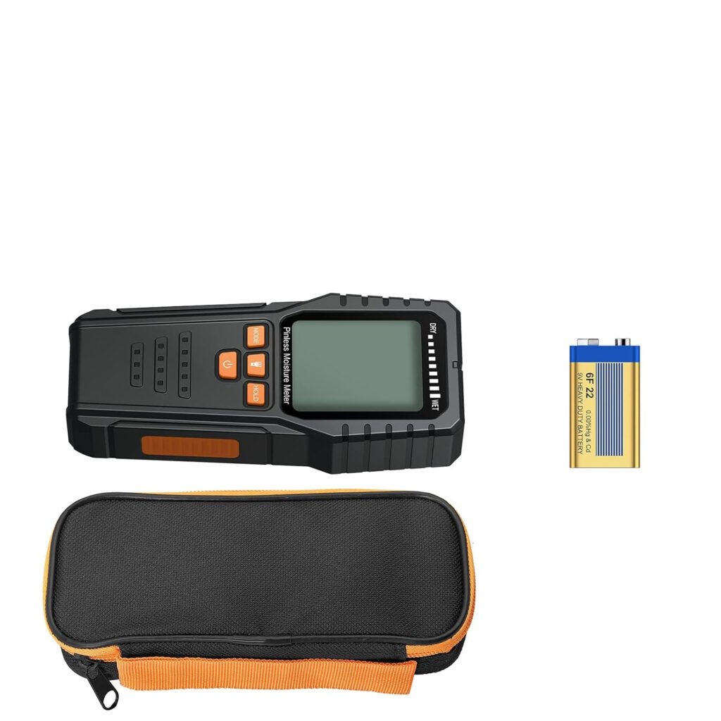 Vochtmeter zonder pin met LCD scherm voor niet-destructieve vochtmeting tot 19 mm diep in muren, hout, metselwerk en gipsplaat