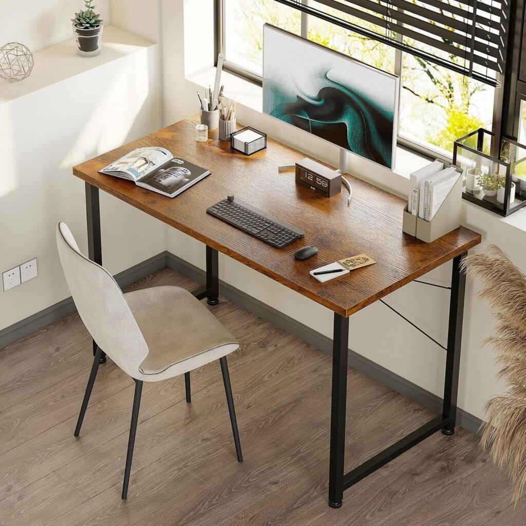 Houten bureau met hoofdtelefoonhouder en opbergzak voor thuis en kantoor 100x48x74 cm
