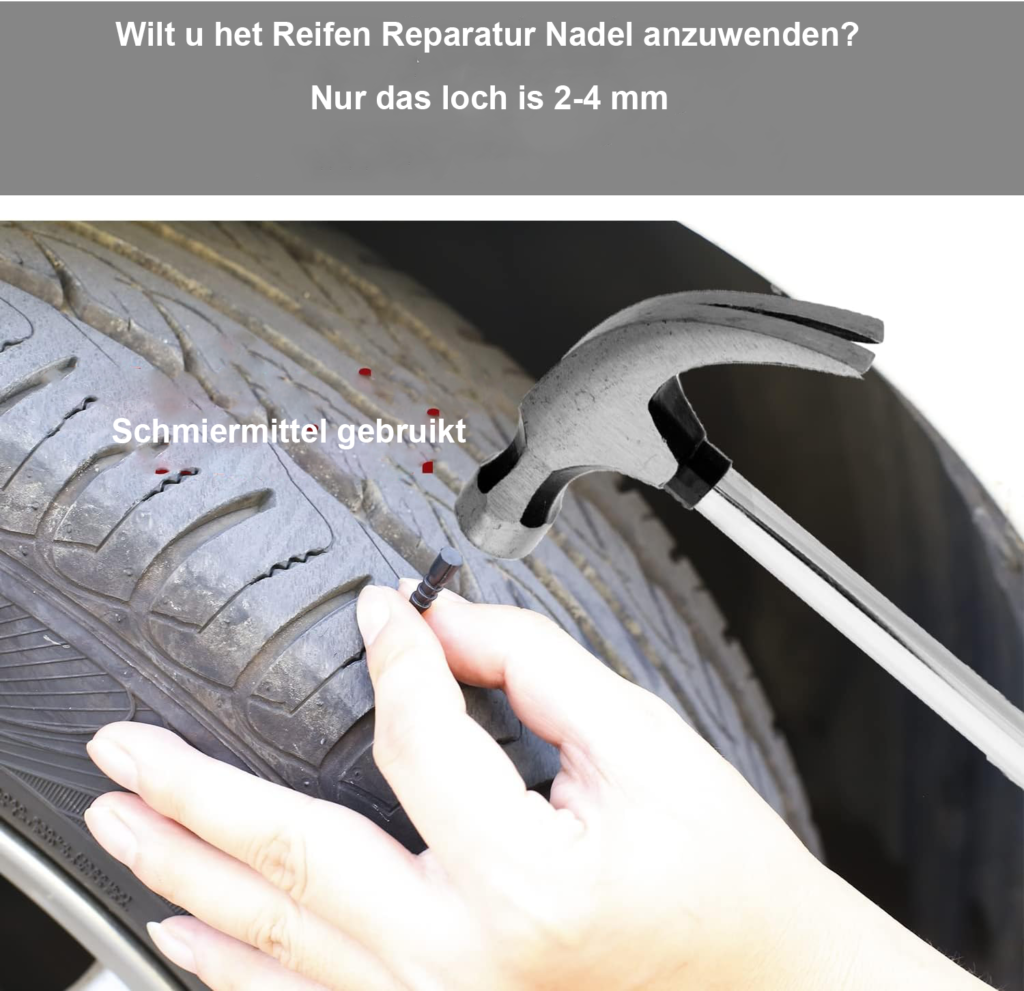 Bandenreparatieset auto met bandenspanningsmeter voor reparatie van lekke banden