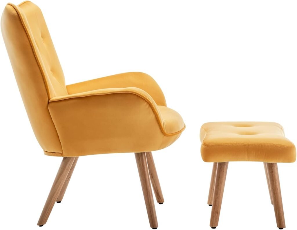 Fauteuil met voetensteun van velvet in geel voor woonkamer en slaapkamer