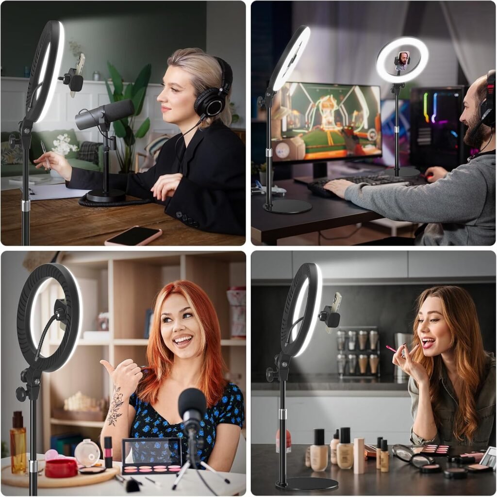 Ring light met statief en telefoonhouder voor streaming en videoconferentie
