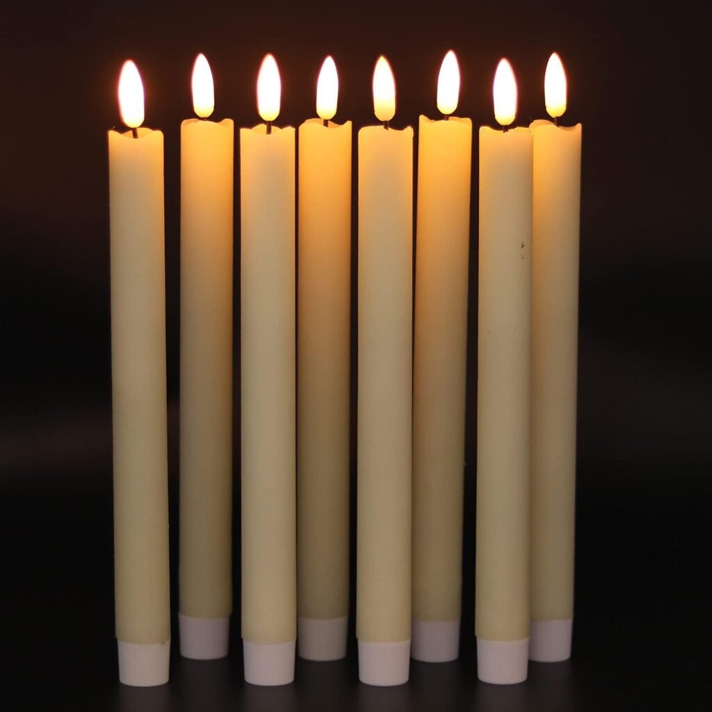 Ivory LED kaarsen set van 6 met flikkerlicht, afstandsbediening en warm 3D-licht van real wax