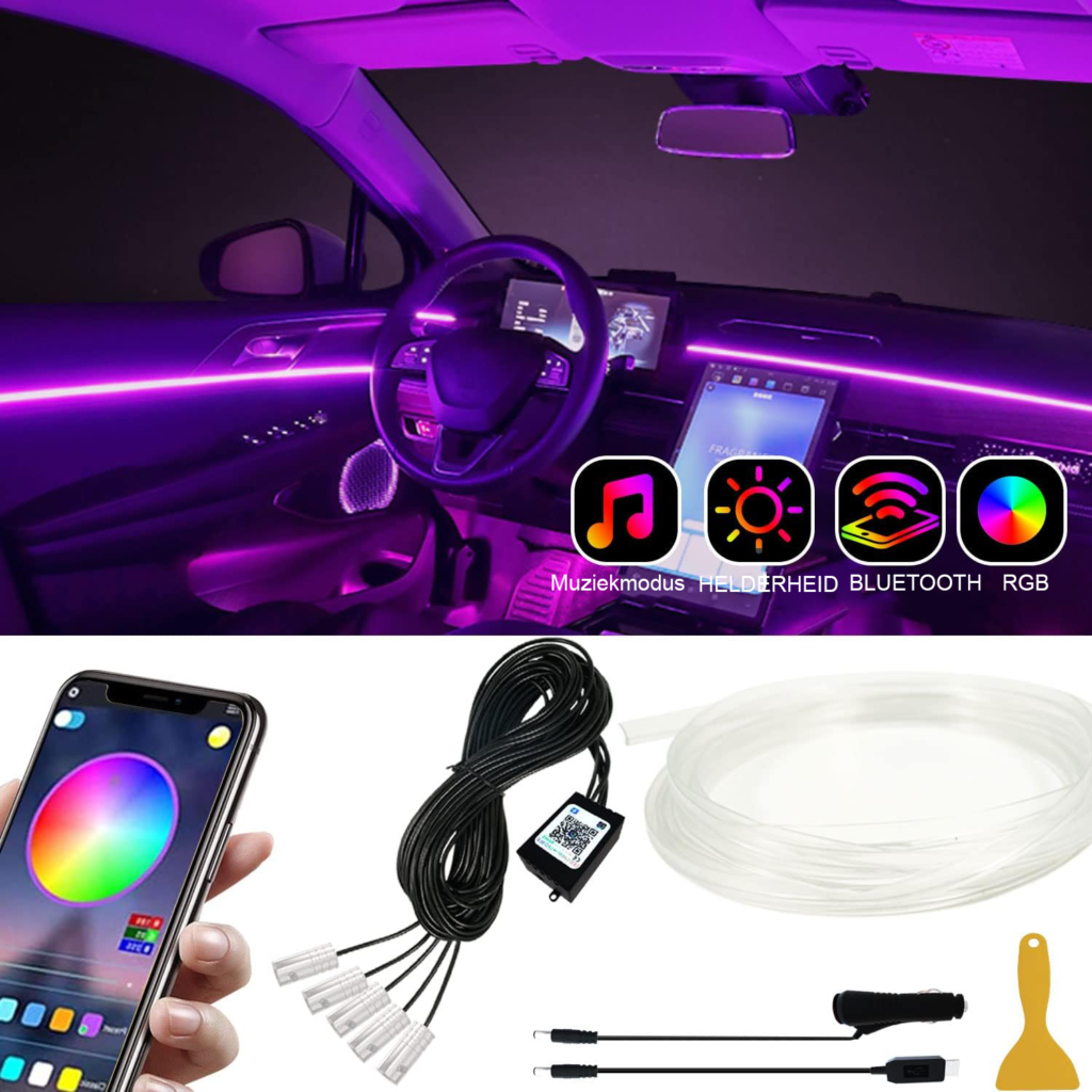 Auto Interieur LED Verlichting Set - Sfeerverlichting met Muziekmodus - Draadloze Bediening - Universele Compatibiliteit
