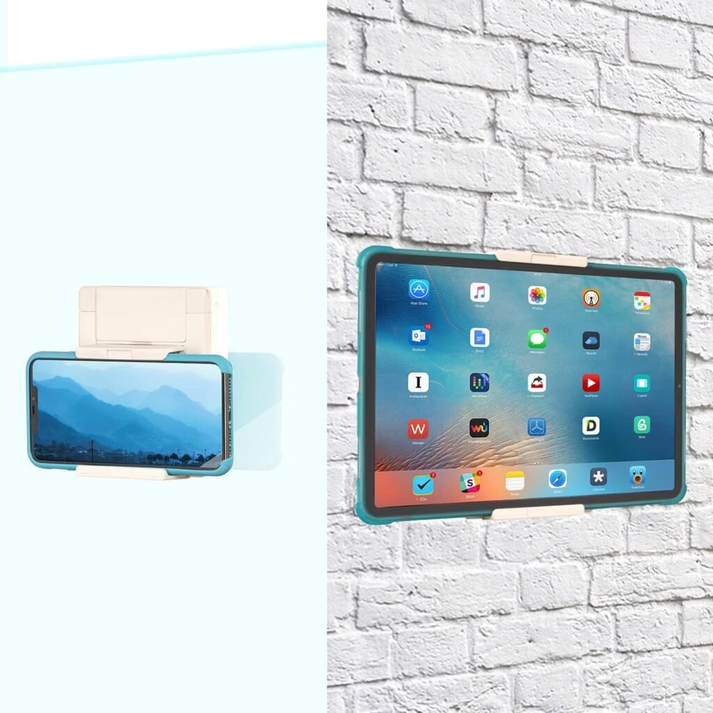 Universele witte tablet muurbeugel met zelfklevende wandhouder voor tablets en smartphones