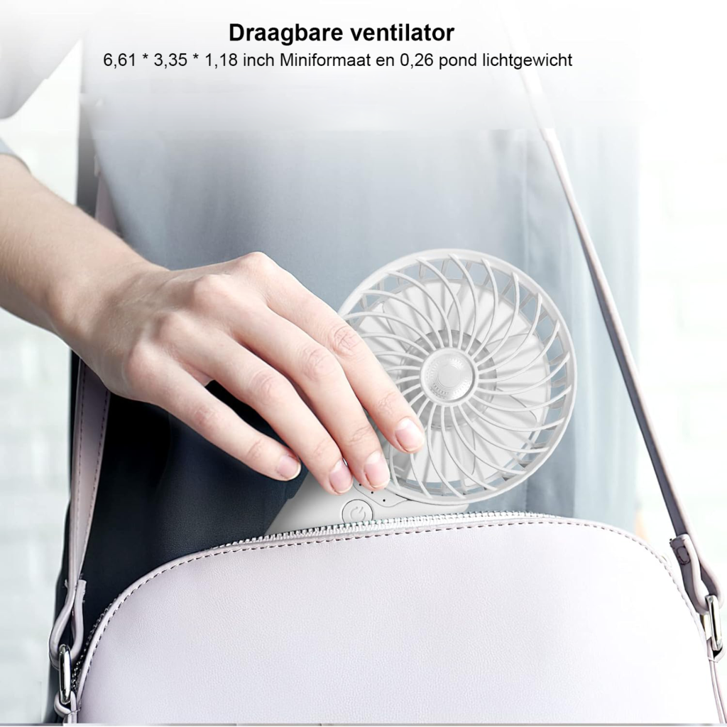 Mini handventilator met spiegel, USB-oplaadbaar, 4 snelheden, 2000 mAh, lichtblauw