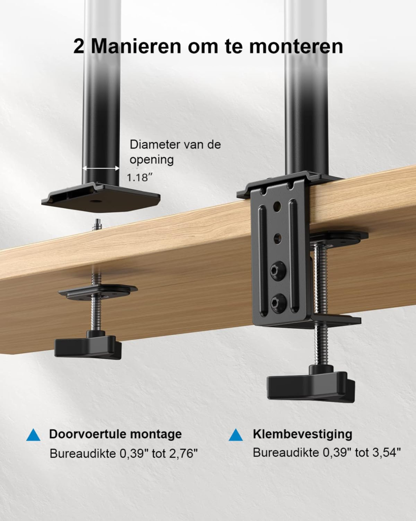 Dubbele monitorarm voor 2 schermen - Verstelbare monitorhouder - Volledig beweegbaar - Geschikt voor monitoren tot 32 inch