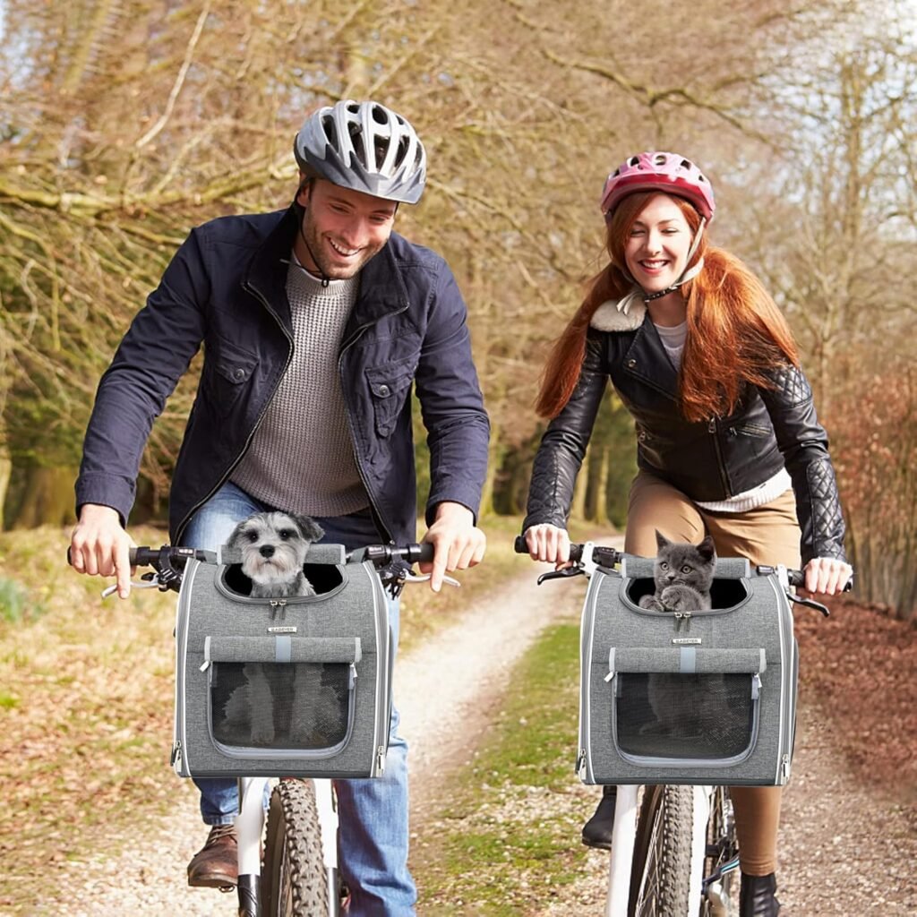 Uitvouwbare Fietsmand voor Honden - Zachte Hondenfietsmand met 4 Open Zijdes - Huisdierenmand voor Kleine Honden, Katten en Puppy’s - Grijs