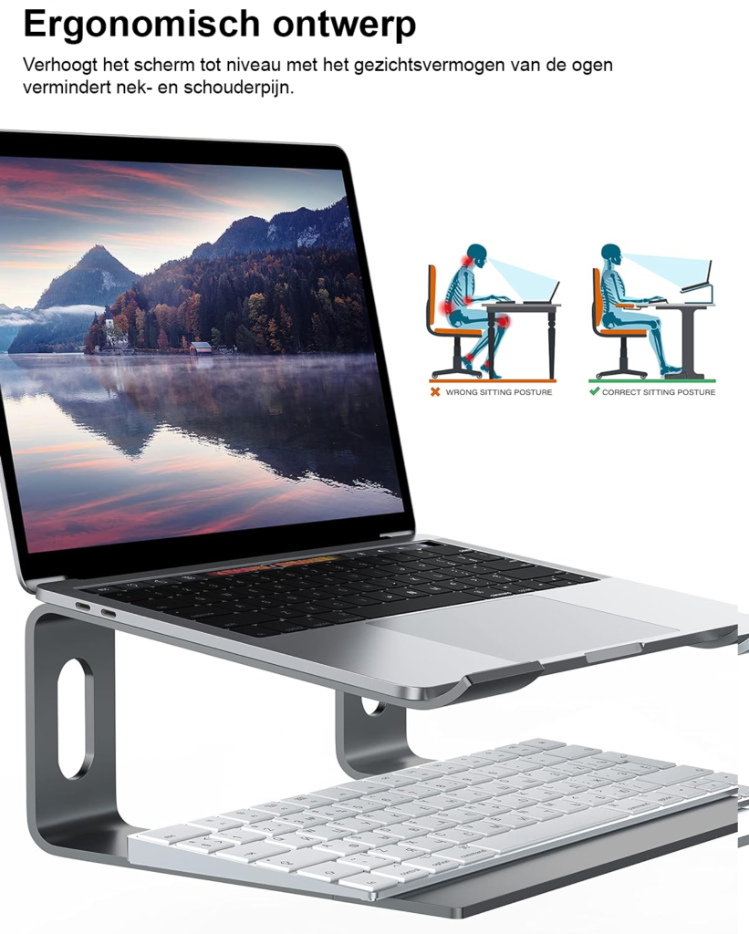 Ergonomische laptopverhoger voor bureau, geschikt als laptophouder voor MacBook, Dell en HP