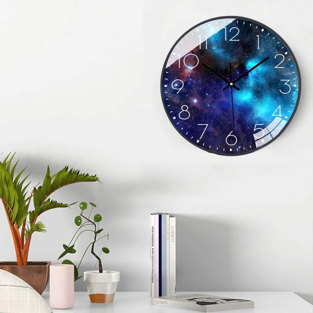 Stille kinderklok 25 cm met sterrenhemel design voor aan de muur