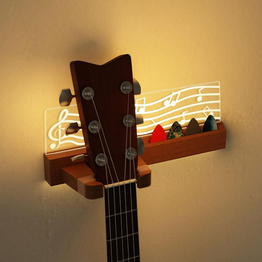 Gitaar wandhouder met verlichting en plectrumhouder voor akoestische en elektrische gitaren, basgitaar en ukulele
