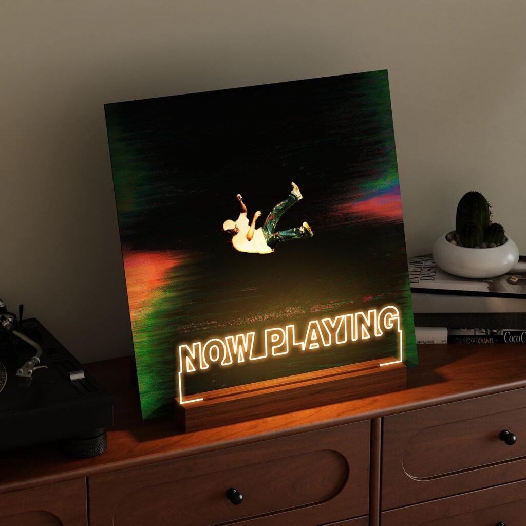 Vinyl plaathouder met warm witte verlichting voor vinylalbum display