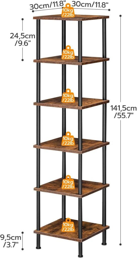 Hoekrek 6 Lagen - Boekenkast en Plantenrek - Opbergmeubel voor Woonkamer, Slaapkamer of Kantoor - Industrieel Vintage Bruin
