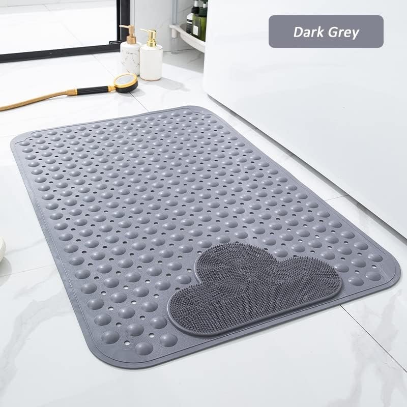Douchemat antislip met zuignappen grijs 70x40 cm, wasbare massage badmat voor badkamer en douchevloer