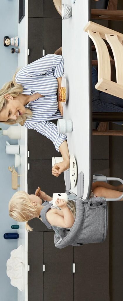 Baby Tafelstoel - Kinderstoel met 5-Puntsgordel - Extra Vulling voor Comfort - Klassiek Grijs voor Thuis en Op Reis