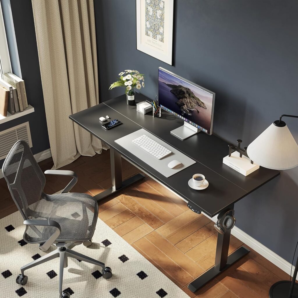Elektrisch zit-sta bureau 100 x 60 cm in zwart met geheugenfunctie en anti-collisiesysteem