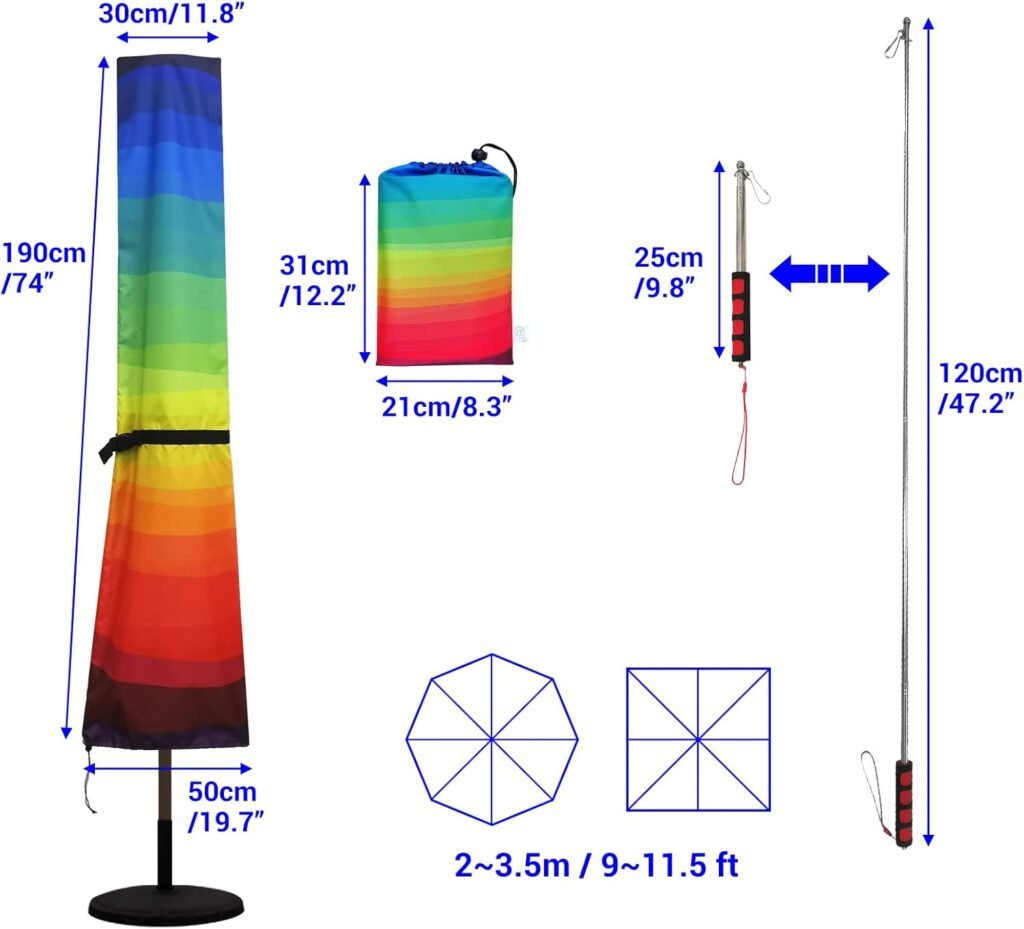 Parasolhoes 420D met telescopische stok - waterdichte beschermhoes voor parasols van 2,4 tot 3,4 meter