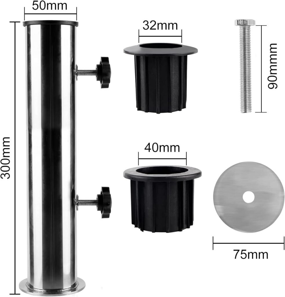 Verstelbare universele parasolhouder met 3 PVC reducerrings 32/40/50 mm voor balkon en granieten parasolvoet