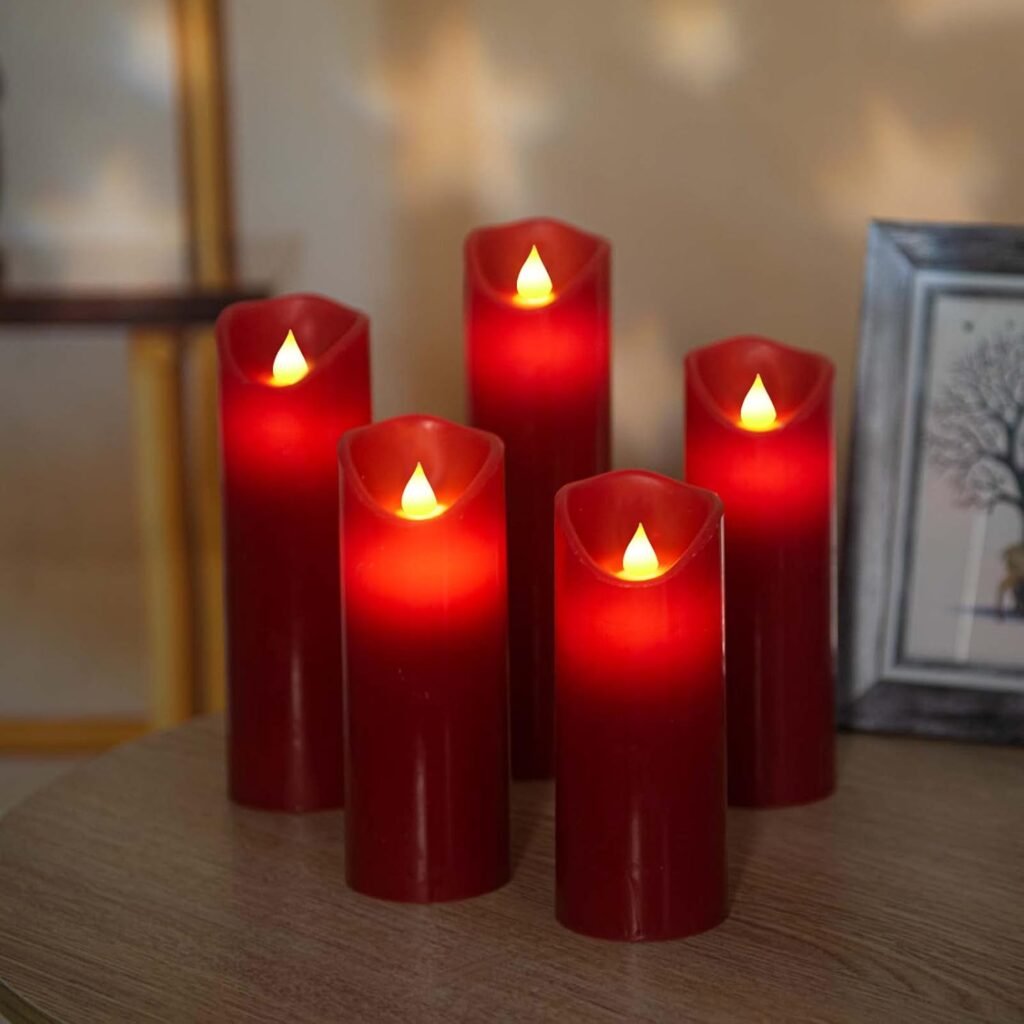 LED kaarsen set van 5 rode flameless stompkaarsen op batterij, sfeerverlichting zonder vlam
