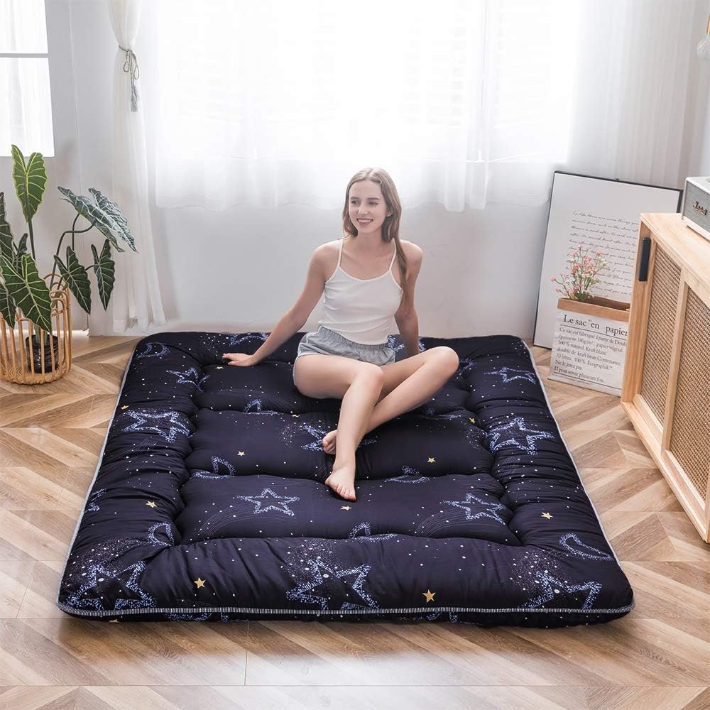 Futonmatras 150 x 200 cm Opvouwbaar en oprolbaar Maan- en sterdesign