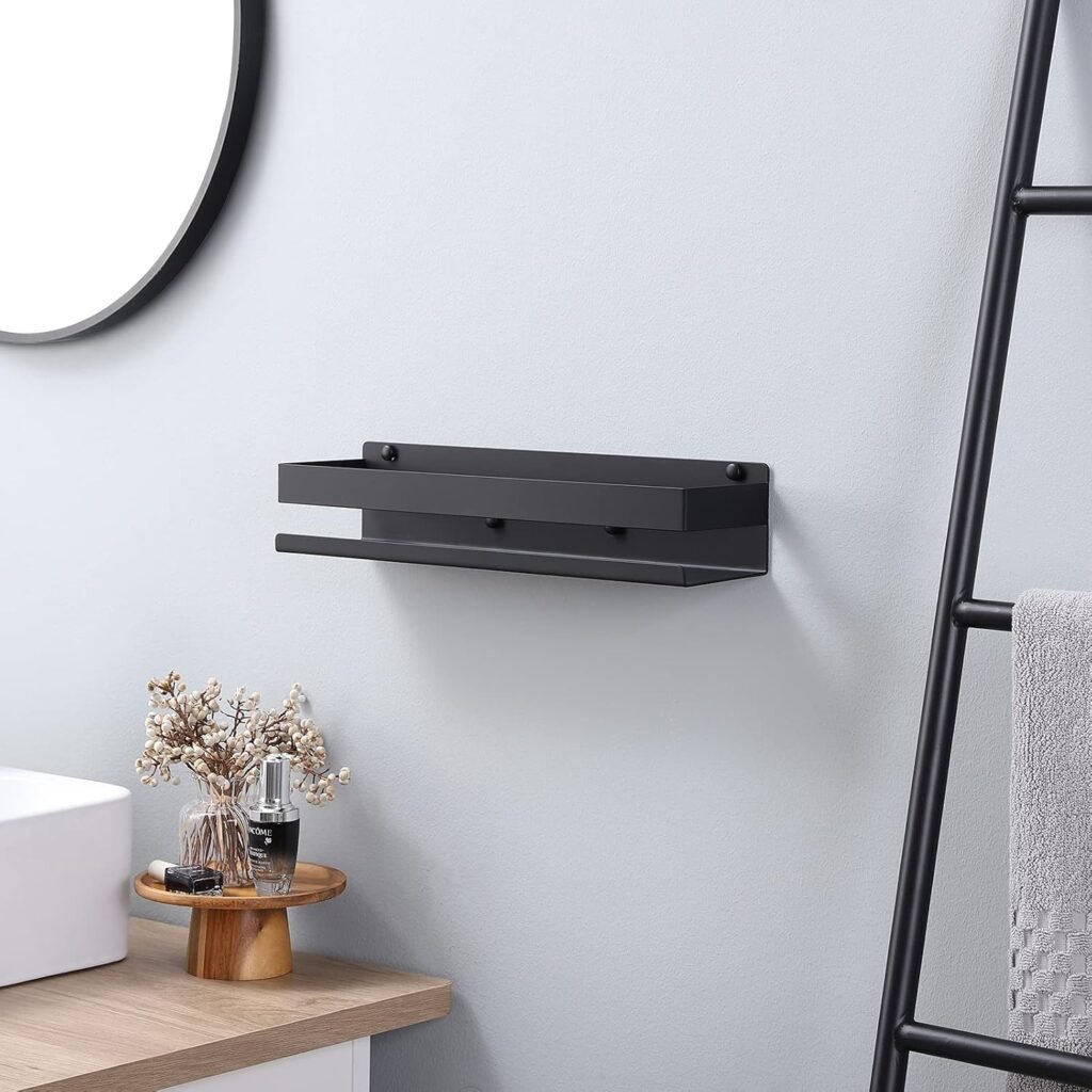Zwarte doucheplank voor wandmontage van 40 cm, schroefgemonteerde badkamerplank met ruime opbergruimte